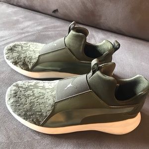 Olive green puma sneakers